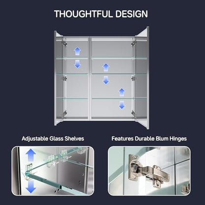 32"x36" Medicine Cabinet with Mirror & Soft Close Hinges, Surface Mount or Recessed Medicine Cabinet with Adjustable Shelves, Bathroom Wall Medicine Cabinet with Storage, Aluminum Alloy Frame, Combo - size: 32" x 36"