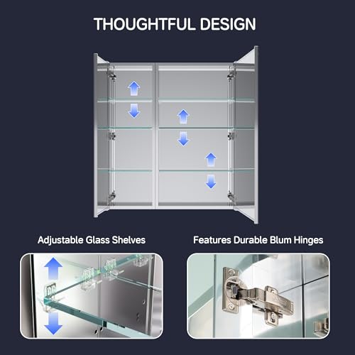 32"x36" Medicine Cabinet with Mirror & Soft Close Hinges, Surface Mount or Recessed Medicine Cabinet with Adjustable Shelves, Bathroom Wall Medicine Cabinet with Storage, Aluminum Alloy Frame, Combo - size: 32" x 36"