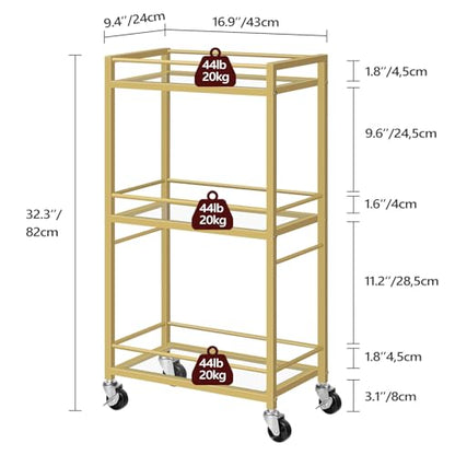 MAHANCRIS Bar Cart for The Home, 3-Tier Drink Cart on Wheels, Home Bar Serving Cart, Mini Bar Cart for Small Space, Kitchen, Dining Room, Gold RCJ40B01 - style: Stylish