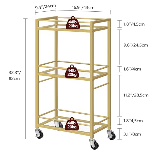 MAHANCRIS Bar Cart for The Home, 3-Tier Drink Cart on Wheels, Home Bar Serving Cart, Mini Bar Cart for Small Space, Kitchen, Dining Room, Gold RCJ40B01 - style: Stylish