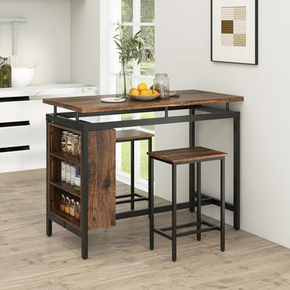 GIANTEX 3-Piece Dining Table Set - Counter Height Dining Table Set with 2 Bar Stools, 3-Tier Storage Shelf, Space-Saving Breakfast Nook Table Set for Small Places, Kitchen Table Chairs Set for 2