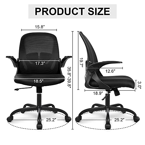 Office Chair Ergonomic Desk Chair with Flip up Armrests Swivel Breathable Desk Mesh Computer Chair with Adjustable Lumbar Support and Height for Conference Room (Black) - color: Black