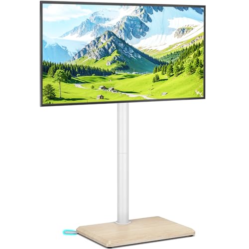Rfiver Swivel Floor TV Stand with Mount for 32-65 inch TVs up to 88 lbs, Height Adjustable Tall TV Stand with Wood Base, Saving Space Design for Bedroom, Living Room and Corner, Oak - color: Oak