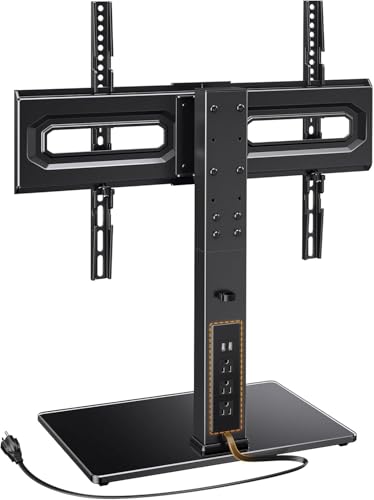 Perlegear Universal TV Stand with Power Outlet, Swivel TV Stand for 32-80 inch TVs up to 99 lbs, TV Base with Tempered Glass Base, Height Adjustable TV Mount Stand Max VESA 600x400mm PGTVS31 - size: 32-80 Inch