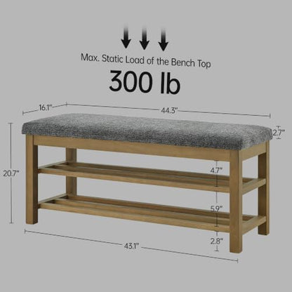 VKNOW 44.3” Entryway Bench, 2-Tier Upholstered Shoe Storage Bench, Black | Shoe Bench with Rubberwood Legs, Shoe Rack for Entryway, Hallway, End of Bed, Living Room - color: Black1