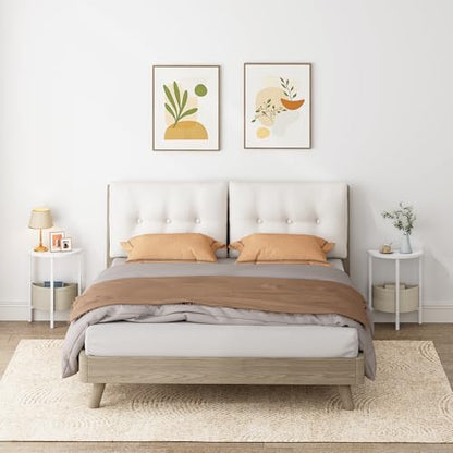 Side Table, Small Round End Table, Tall Accent Table with Storage Basket, Set of 2 Half Round Coffee Tables Half Moon Tables, Bedside Table, Modern Nightstand for Living Room Bedroom, White - color: White