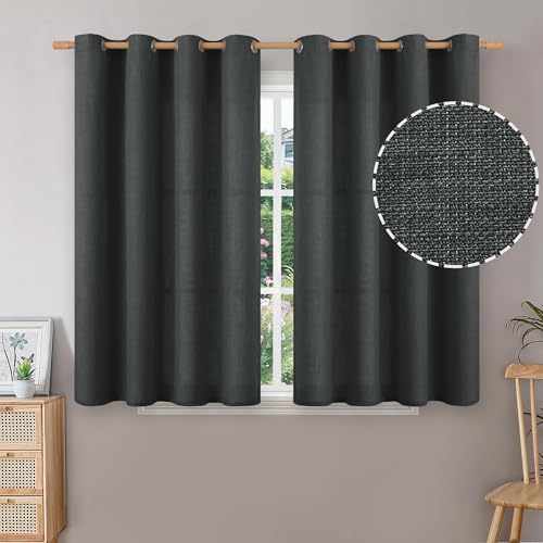 BGment Short Dark Grey Curtains for Bedroom, 45 Inches Long 2 Panels | Faux linen Burlap Texture,Living Room,Farmhouse,Light Filtering Semi Sheer Privacy Window Drapes,52 x 45 Inch - color: Dark Grey, size: 52"W x 45"L (Pack of 2)