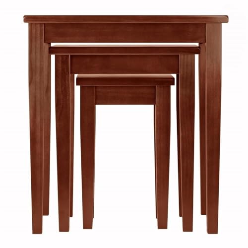 Pemberly Row 3-Piece Solid Wood Nesting Tables, Antique Walnut Finish, Stackable Design, Includes Small, Medium, Large Sizes, Transitional Style for Living Room or Home Office Use - style: Straight Edge Top