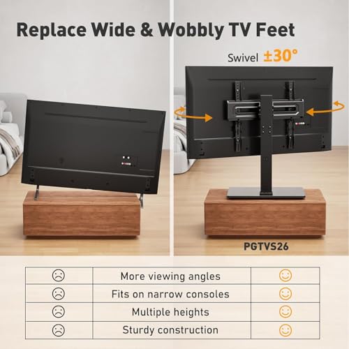 Perlegear Universal Swivel TV Stand Base for 32–70 inch TVs, Height Adjustable Table Top TV Stand Mount with Tilt, Tempered Glass Base, Holds up to 88 lbs - size: 32-70 Inch