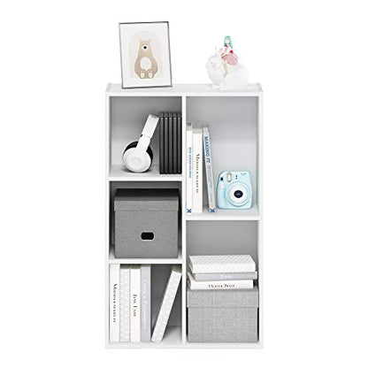 Furinno LUDER Book Shelf, 5-Cube Bookshelf, Reversible Bookcase, 9.4 x 19.5 x 31.5, Easy Assembly, for Living Room, Bedroom, Home Office, White - color: White, size: 5-Cube