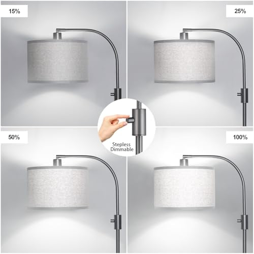 Nintiue Upgraded Modern Arc Dimmable Tall Standing Floor Lamp with Gray Shade, 1200 Lumens LED Bulb Included, for Living & Reading Room, Bedroom, Office & Nursery, Gray - color: Gray-Gray Shade