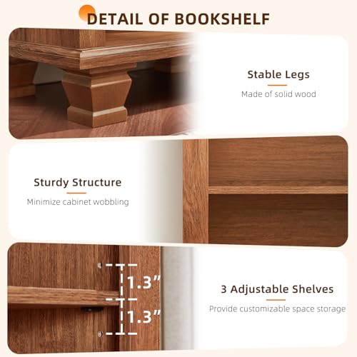 70" Tall Narrow Book Shelf, 5-tire Bookshelf with Adjustable Shelves & Solid Wood Legs, Farmhouse Freestanding Bookcase with Open Storage, Wood Book Case for Office, Living Room, Brown - color: Brown