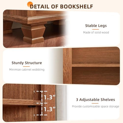 70" Tall Narrow Book Shelf, 5-tire Bookshelf with Adjustable Shelves & Solid Wood Legs, Farmhouse Freestanding Bookcase with Open Storage, Wood Book Case for Office, Living Room, Brown - color: Brown