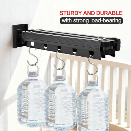 Gray Clothes Drying Rack Wall Mount, Tri-Fold Retractable Laundry Drying Rack, Space Saving Laundry Drying Rack Collapsible