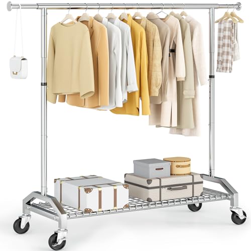 Wiracks Clothes Rack Clothing Rack for Hanging Clothes 350lbs Heavy Duty Coat Rack 51 to 71" W x 16.53" D x 65" to 71" H Adjustable Rolling Clothes Rack Garment Rack 3" industrial Wheels - style: Silver