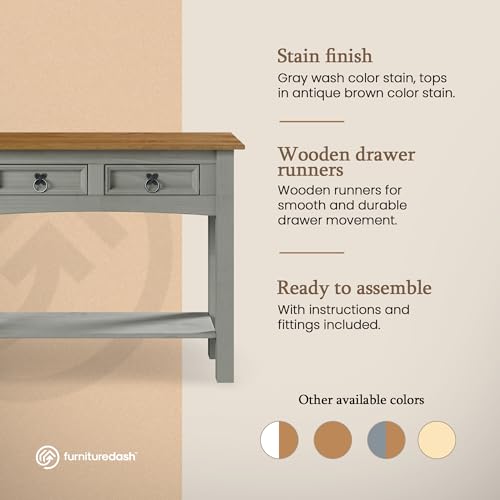 Solid Wood Hall Table Console 34.49" W, 12.64" D, 28.82" H - Farmhouse Entryway Table with 2 Drawers, Office Hallway Foyer, Wooden Storage, Cupboard Console Table - color: Grey