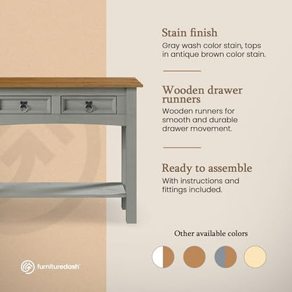 Solid Wood Hall Table Console 34.49" W, 12.64" D, 28.82" H - Farmhouse Entryway Table with 2 Drawers, Office Hallway Foyer, Wooden Storage, Cupboard Console Table - color: Grey