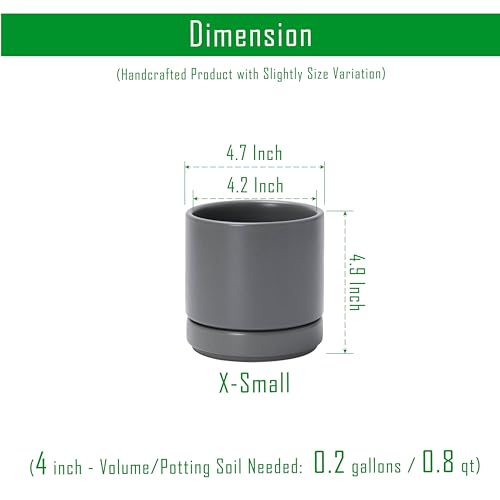 D'vine Dev 2-Pack Ceramic Pots with Saucers, Grey, 4.7 in, 94-V-B-3 | Modern Cylinder Design, Glazed Ceramic, Drainage Hole & Saucer Included, High Temperature Fired, Elegant Home Accent - color: Gray, size: 4.7 Inch