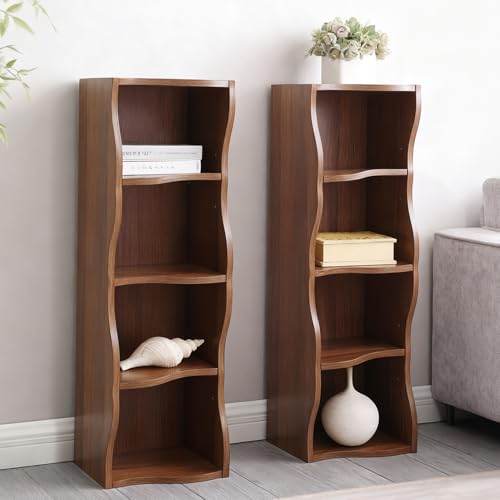 Tall Narrow Bookshelf, 8-Tier Tall Skinny Shelf with Adjustable Shelves, Narrow Bookcase for Small Spaces, 70.87" Slim Bookshelf for Home Office, Easy to Assemble, Walnut - color: A-walnut