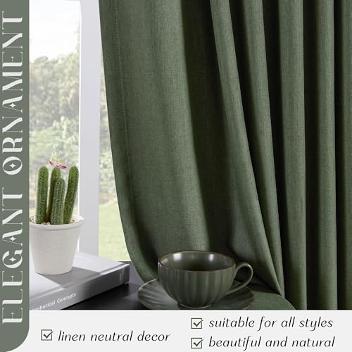 Linen Blackout Curtains 60 Inch Long 2 Panels Set, Olive Green | Room Darkening, Thermal Insulated, Noise Reducing, Suitable for Bedroom, Living Room, Kitchen, Linen Textured, Rod Pocket - color: Olive, size: 50"W x 60"L (Pack of 2)