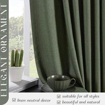 Linen Blackout Curtains 60 Inch Long 2 Panels Set, Olive Green | Room Darkening, Thermal Insulated, Noise Reducing, Suitable for Bedroom, Living Room, Kitchen, Linen Textured, Rod Pocket - color: Olive, size: 50"W x 60"L (Pack of 2)