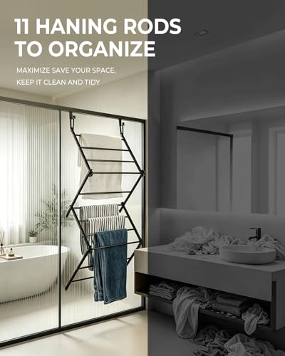 Over The Door Drying Rack, 16.8FT Hanging Drying Space with 11 Drying Rods, Foldable Door Laundry Rack for Bathroom Bedroom RV Apartment Indoor Clothes Drying