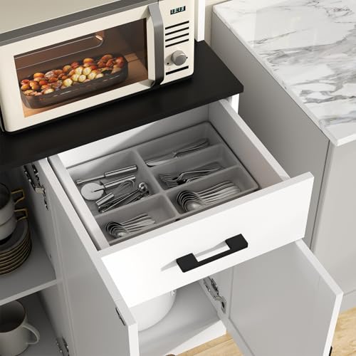 Gyfimoie 71’’ Farmhouse Kitchen Pantry Cabinet, Tall Storage Cabinet with Power Outlet, Freestanding Hutch with Drawer, 4 Adjustable Shelf & 6 Doors for Kitchen Living Room (White) - color: White