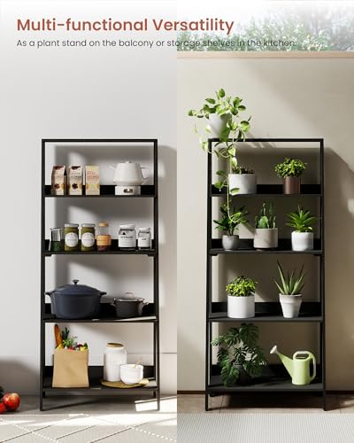 Ladder Shelf, 5-Tier Bookshelf, Freestanding Plant Display Stand, Storage Open Shelves for Living Room, Kitchen, Bedroom, Balcony, Black - color: Black