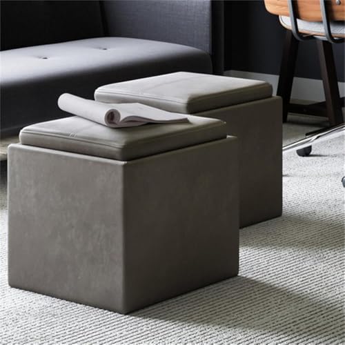 SIMPLIHOME Shay 34" Wide Vegan Leather Storage Ottoman in Distressed Black | Distressed slate grey, contemporary ottoman with flip-over tray top and hidden storage; cube storage bench for living room. - color: Distressed Slate Grey