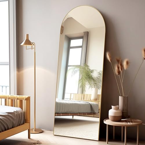 Arched Floor Mirror, 58"18" Full Length Mirror with Stand, Freestanding, Aluminum Frame - Gold - color: Gold, size: 59"L x 18"W