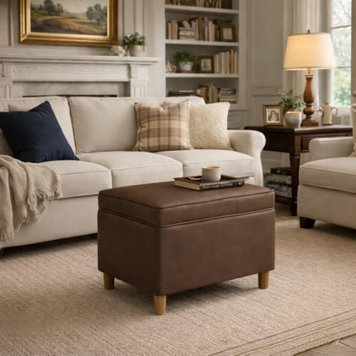 HomePop 24" Dinah Collection Storage Ottoman - Brown Faux Leather - color: Brown Faux Leather