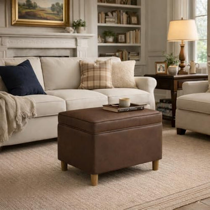 HomePop 24" Dinah Collection Storage Ottoman - Brown Faux Leather - color: Brown Faux Leather