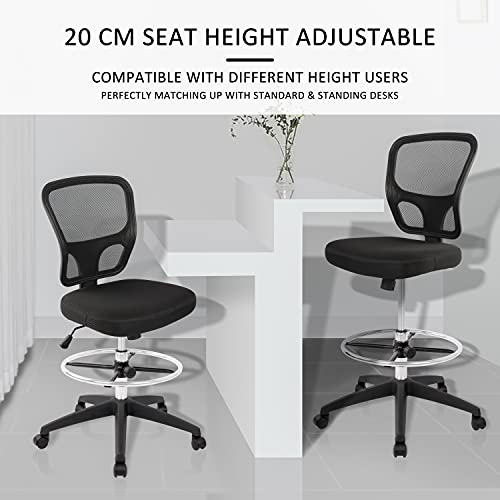 Ergonomic Office Chairs, Office Drafting Chair, Rolling Stool Chair Armless Standing Desk Chair with Footrest Bar Stools for Home,Office & Bar