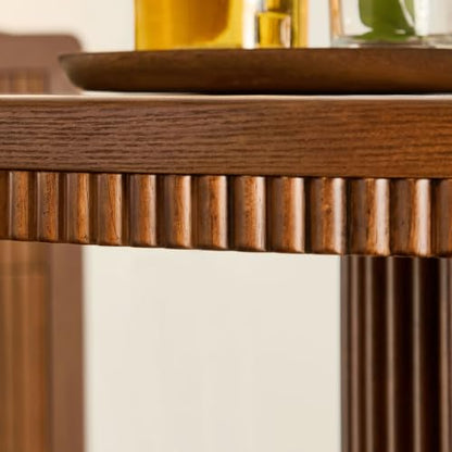 33.07 inch Mid-Century Round Dining Table for 2-4 People, 9mm Sintered Stone Recessed Tabletop, Solid Wood Reinforced MDF Frame, Compact Circular Bistro Table for Kitchen Dining Room - color: 33.07 Inch Walnut