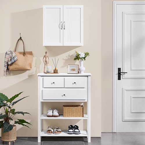 Yaheetech Wall Mounted Bathroom Storage Cabinet with Doors, Laundry, White | 3-Height Adjustable Inner Shelf, Beadboard Panels in Engineered Wood, Frees Up Floor Space over the Toilet or in Kitchens - style: 2 Doors