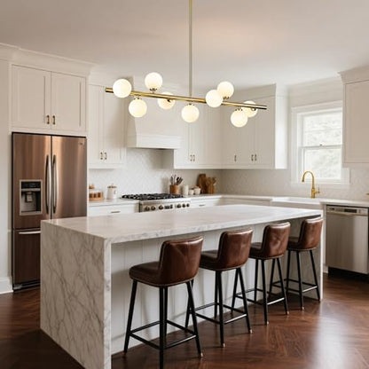 Mid Century Modern Globe Sputnik Chandelier, 9-Light Linear Chandeliers for Dining Room and Kitchen Island, Dining Light Fixture Over Table, Brass Gold and Milk White Glass Bubble, 40 Inch - color: Gold Milk White, size: 9-Light 40 Inch