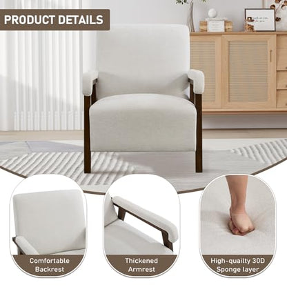 Bonzy Home Mid-Century Modern Accent Chair,Upholstered Armchair with Lumbar Cushion Padded Arms,Comfy Fabric Reading Chair with Stable Wooden Frame for Living Room & Bedroom,Beige - color: White, size: 1PCS