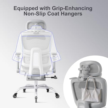 Office Chair with Footrest, Ergonomic Chair with 3D Headrest, Computer Chair with Adjustable Backrest & 6D Armrest, Gaming Chair with Adaptive Lumbar Support, Adjustable Seat Depth, Grey - color: Grey, style: Plus