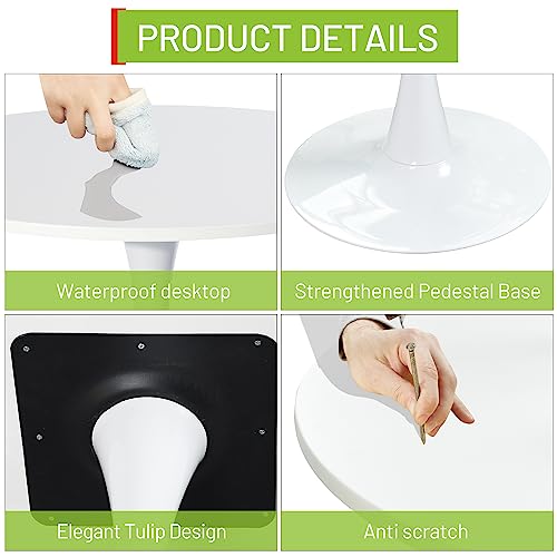 FurnitureR Round Leisure Tulip Dining Table 31.5" Stylish with Pedestal Base for Home Office Living Room Kitchen Restaurant Cafe, Tulip Table, White - color: White, style: Tulip Table
