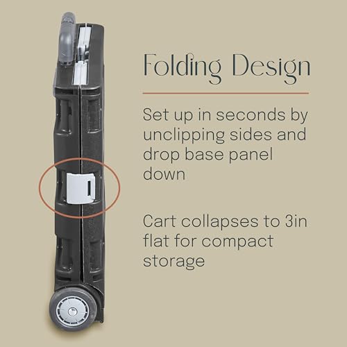Folding Mobile Utility Cart, Canvas Organizer Bag, Dark Grey/Grey | Durable plastic, 30 compartments, adjustable handle, 40 lb capacity, collapses to 3" thick, rolling wheels for easy transport - color: Dark Grey/Grey