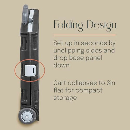Folding Mobile Utility Cart, Canvas Organizer Bag, Dark Grey/Grey | Durable plastic, 30 compartments, adjustable handle, 40 lb capacity, collapses to 3" thick, rolling wheels for easy transport - color: Dark Grey/Grey