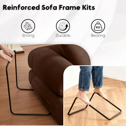ZEIINPA Convertible Folding Couch Bed, Comfy Corduroy Sleeper Floor Sofa Bed with Fixed-Shape Frame, Floor Sofa with Armrest, Lounge Couch for Living Room Bedroom Lounge Studio, Dark Brown