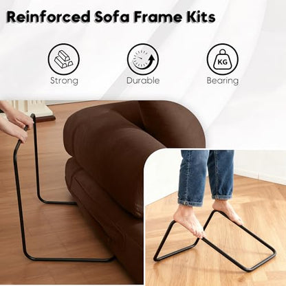 ZEIINPA Convertible Folding Couch Bed, Comfy Corduroy Sleeper Floor Sofa Bed with Fixed-Shape Frame, Floor Sofa with Armrest, Lounge Couch for Living Room Bedroom Lounge Studio, Dark Brown