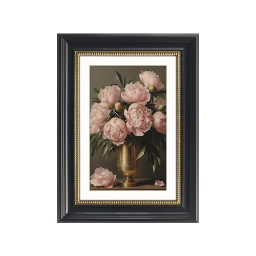 Gatheroad Black Framed Vintage Canvas Wall Art Prints, Peony Floral Wall Art, Retro Rustic Aesthetic Gold Vase Bathroom Decor, Classic Home Accent for Living Room Bedroom Office, 12x16in - color: Pink Peony Floral, size: 12X16inch