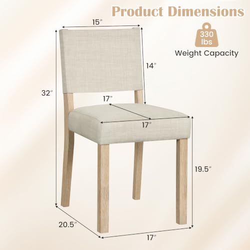 Giantex Set of 2 Upholstered Dining Chairs with Linen Fabric Seat | Kitchen Chairs with Solid Rubber Wood Legs & Backrest, Modern Accent Side Chairs for Living Room, Kitchen, Home Office