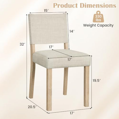 Giantex Set of 2 Upholstered Dining Chairs with Linen Fabric Seat | Kitchen Chairs with Solid Rubber Wood Legs & Backrest, Modern Accent Side Chairs for Living Room, Kitchen, Home Office
