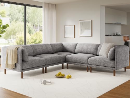 Cloud Sectional Couches for Living Room,Modular Sectional Sofa,Grey | V-Shaped Extra Deep 5 Seater,Mid Century Modern Oversized Sectional Couches With Solid Wood Leg,Large Sofa for Big Space - color: Grey, size: Corner V-Shape 5 Seat