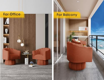 Dewhut Swivel Accent Chair, Barrel Accent Chair, Teddy, Orange | Teddy Upholstered Round Arm Chair with 360° Swivel Base, Mid Century Modern Living Room Chair, Easy Setup - color: Orange-teddy