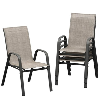 Garvee Patio Chairs Set of 4, Stackable Chairs with High Back for Backyard | All-Weather Outdoor Dining Chairs with Textilene Fabric (Brown) - color: Brown