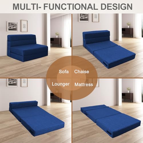 Nigoone Folding Sofa Bed Couch Memory Foam with Pillow Sleeper Chair Lazy Couch Twin Size Futon Convertible Guest Beds,Washable Cover,Dark Blue - color: Darkblue, size: Twin